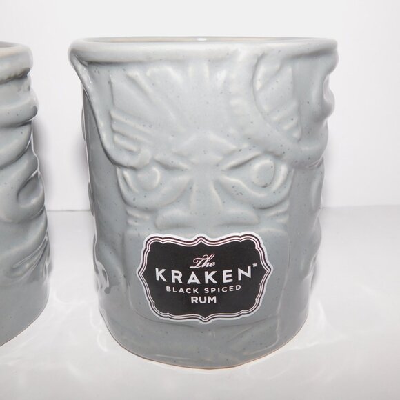 Set of 2 Kraken Spiced Rum Gray  4" Tiki Octopus Ceramic Mug Tumbler - Picture 2 of 9